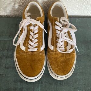 Vans Suede Low-Top Sneakers in Mustard and White